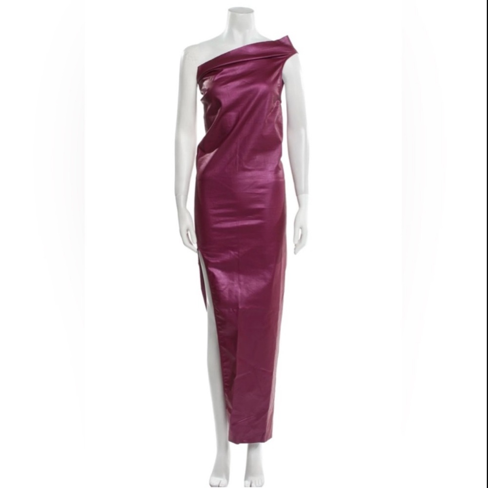 Rick Owens One-Shoulder Gown Satin Dress in Rich Purple